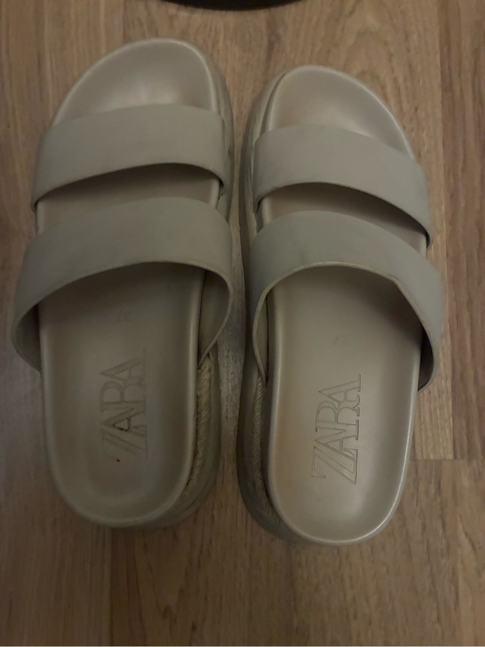 Zara Double-Strap Slide Sandals in Beige